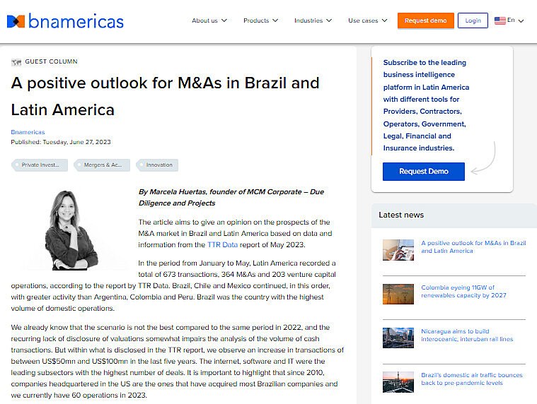 A positive outlook for M&As in Brazil and Latin America